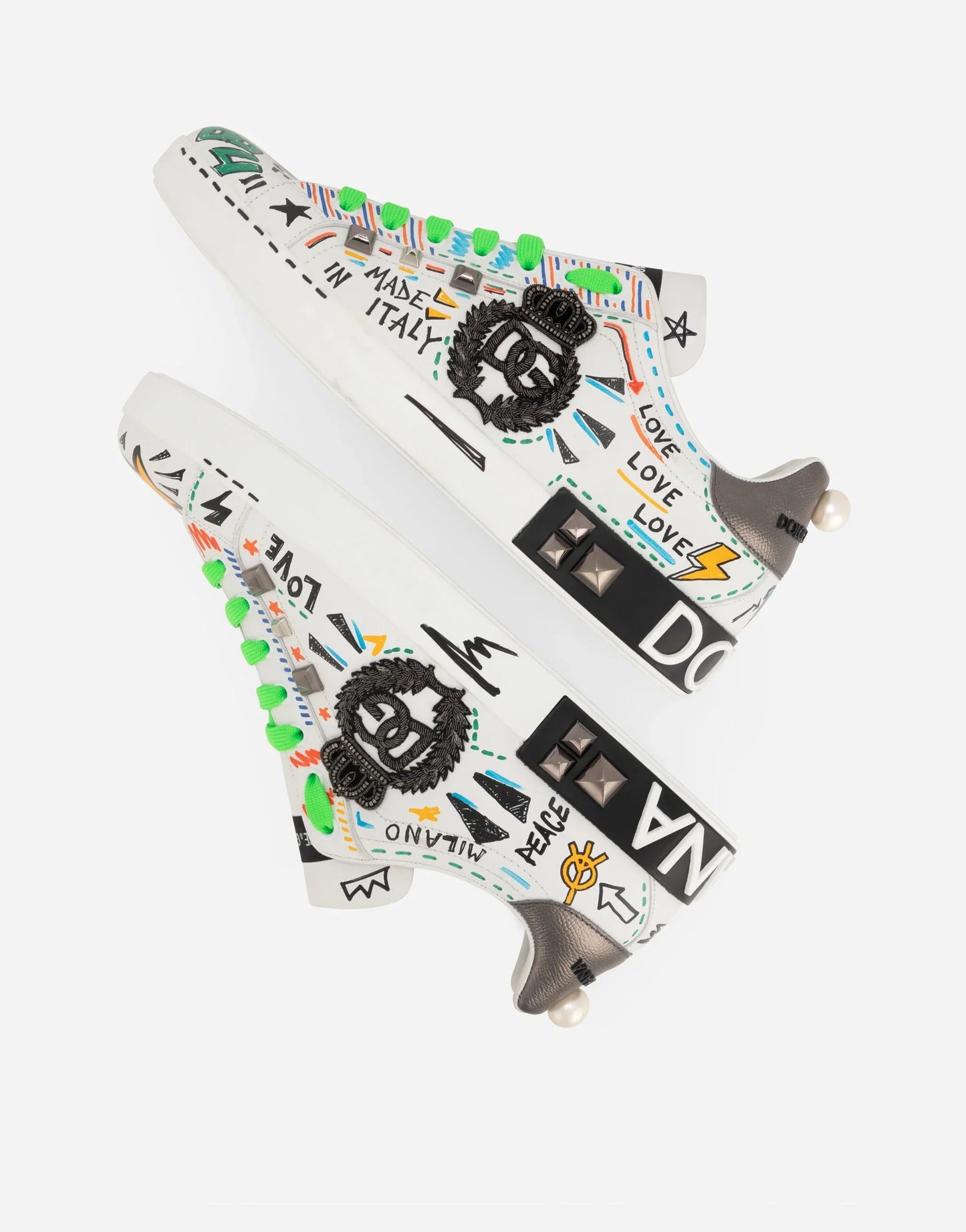 D&G Calfskin Portofino Sneakers With Embroidery And Studs