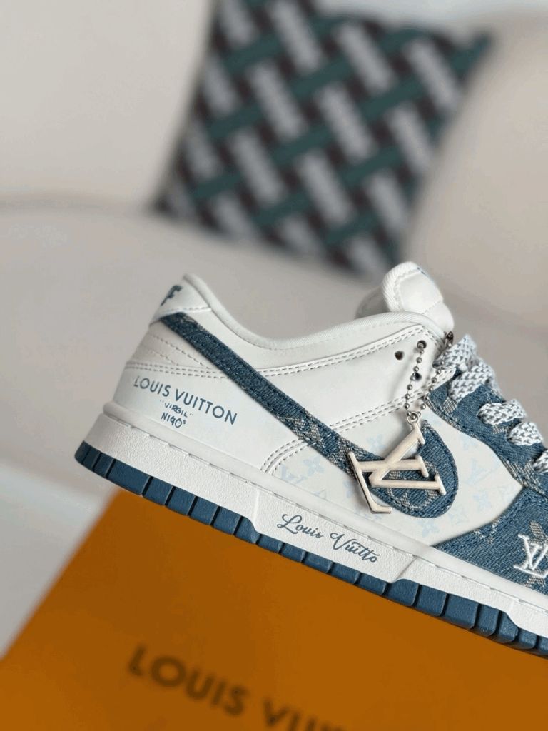 Nike Air Jordan 1 x LV Blue Monogram Denim Edition (Dunk Low Custom)