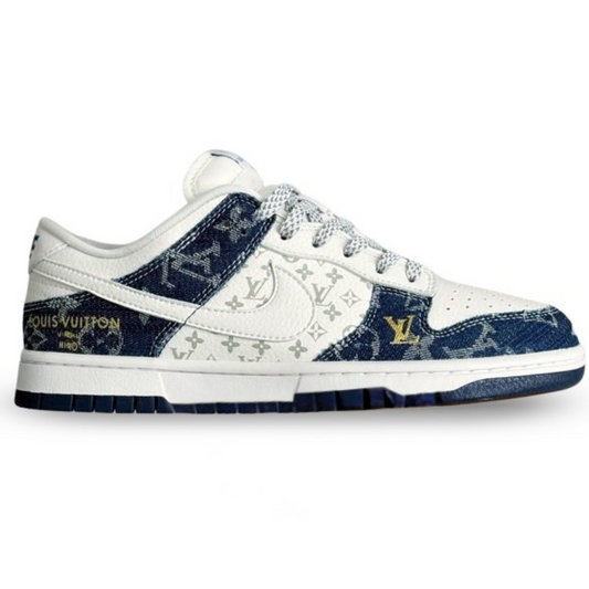 Nike Air Jordan x LV Mixed Monogram White &amp; Blue Denim Edition (Dunk Low Custom)