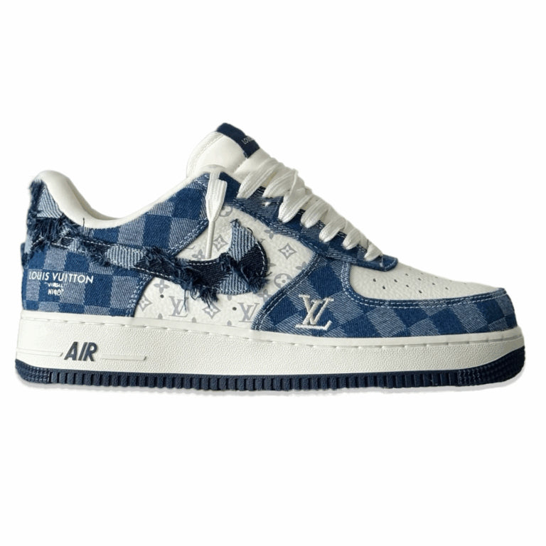 Louis Vuitton Nike Air Force 1 デニム Louis Vuitton x Nike Air Force 1 Low “Blue Damier Denim” – THE VARKON